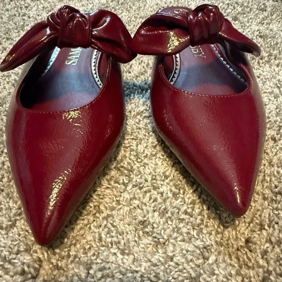 NEW!! Sam & Libby pointed toe bow mules in plum/burgundy faux leather - Picture 9 of 12